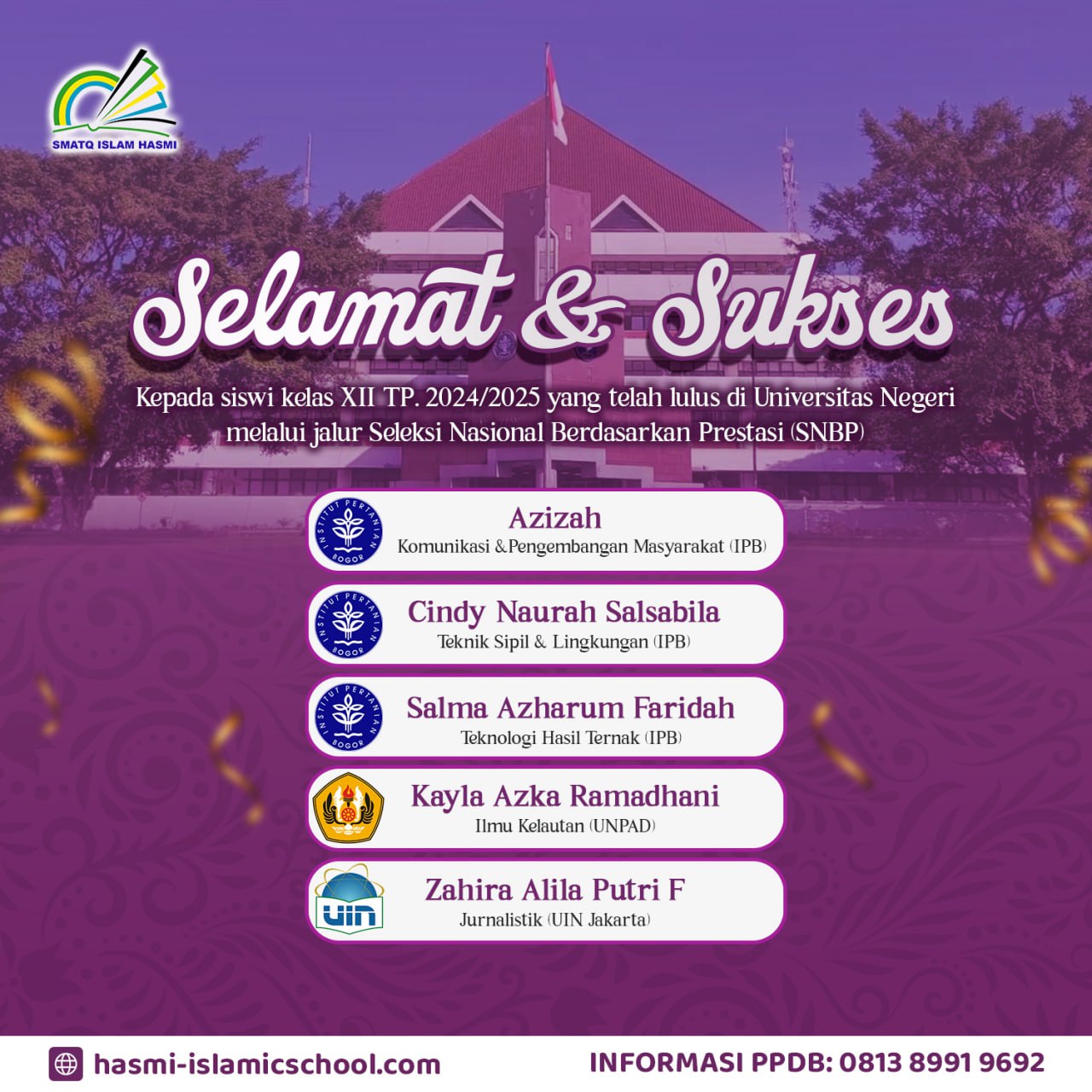 Kabar Gembira: Lima Siswi SMATQ HASMI Putri Ukir Prestasi di Jalur SNBP 2025