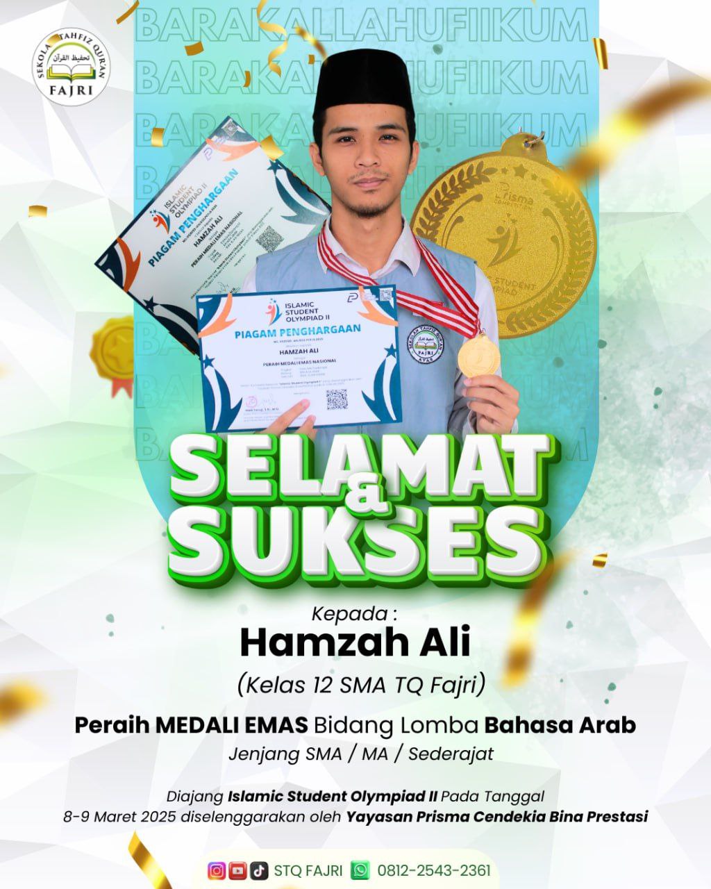 Siswa SMATQ FAJRI Bogor Raih Medali Emas di Tingkat Nasional dalam Olimpiade Bahasa Arab